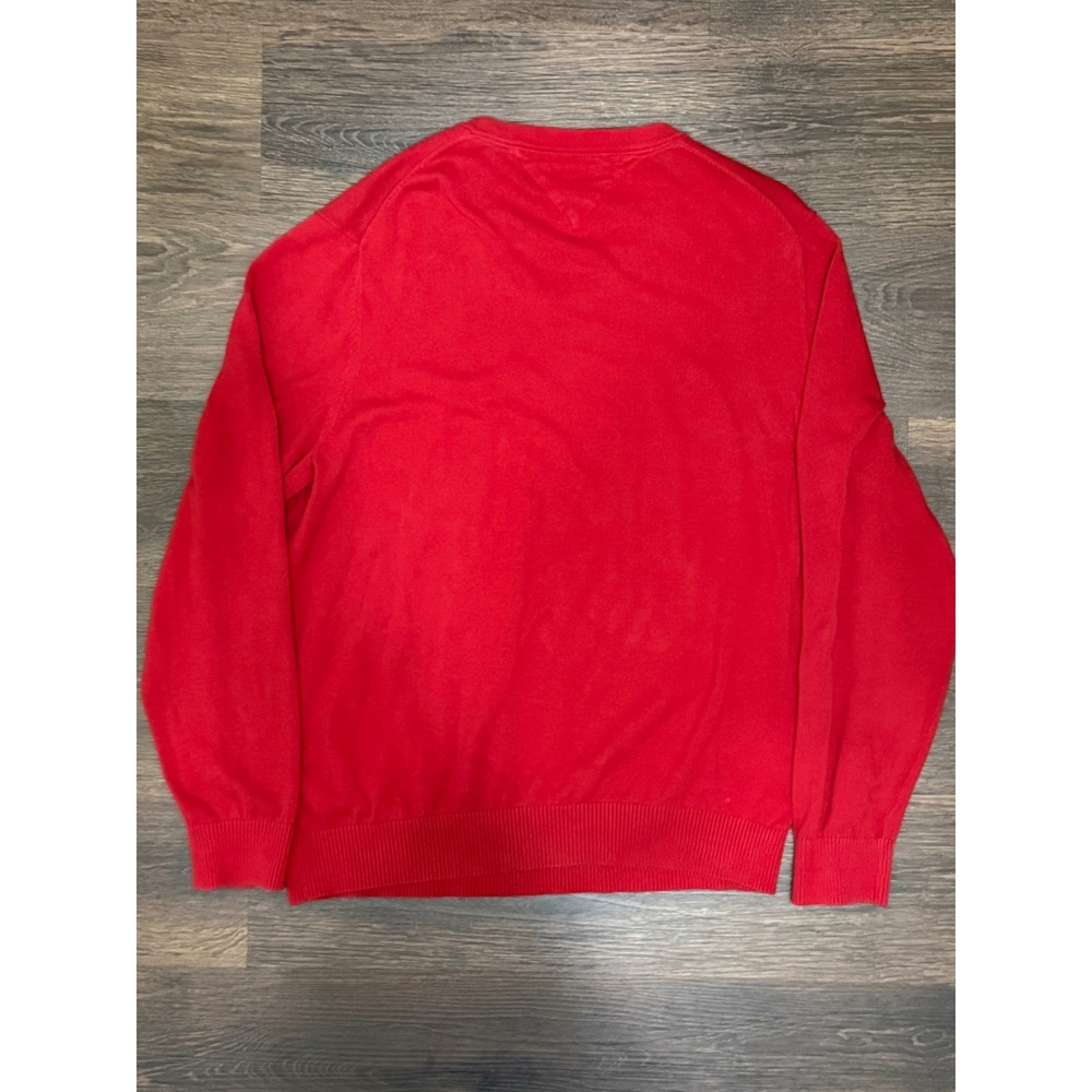 Tommy Hilfiger Sweater Men XL Red V Neck Pullover Logo - Picture 2 of 7